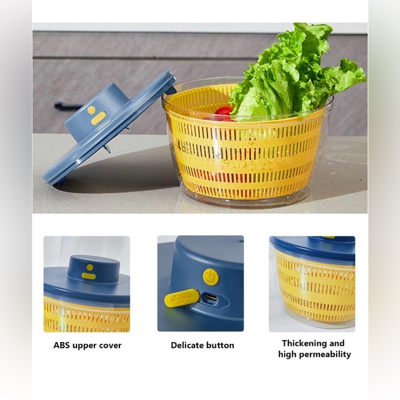Electric Salad Spinner.  USB & reusable Salad dressing bottle included (Blue) - Picture 2 of 12
